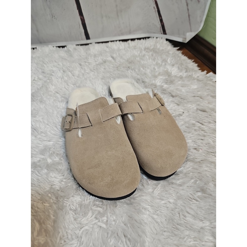 Brelzo Calvior Fuzzy Suede Clogs Womens Fur Lined‎ Leather MULES SOFT Non Slip